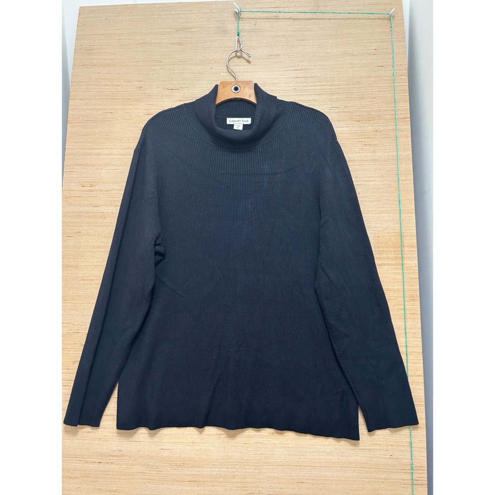 Coldwater Creek Black Ribbed Mock Neck Knit Sweater Plus Size 2X Long Sleeve
